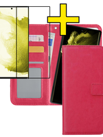 LUQ LUQ Samsung Galaxy S22 Ultra Hoesje Bookcase Uitneembaar Met Screenprotector - Donkerroze