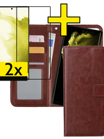 LUQ LUQ Samsung Galaxy S22 Ultra Hoesje Bookcase Uitneembaar Met 2x Screenprotector - Bruin