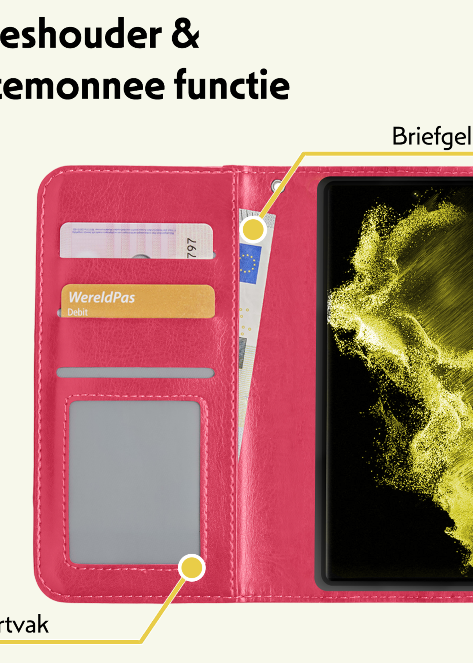 LUQ Hoesje Geschikt voor <model> Hoesje Case Uitneembare Bookcase 2-in-1 Hoes Met 2x Screenprotector - Hoes Geschikt voor <model2> Hoes Wallet Case Met Pasjeshouder Hoesje - <color>