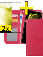 LUQ LUQ Samsung Galaxy S22 Ultra Hoesje Bookcase Uitneembaar Met 2x Screenprotector - Donkerroze