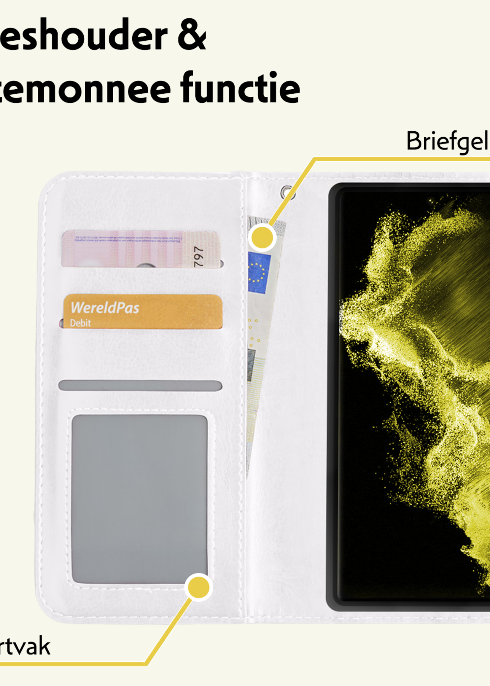 LUQ Hoesje Geschikt voor <model> Hoesje Case Uitneembare Bookcase 2-in-1 Hoes Met 2x Screenprotector - Hoes Geschikt voor <model2> Hoes Wallet Case Met Pasjeshouder Hoesje - <color>