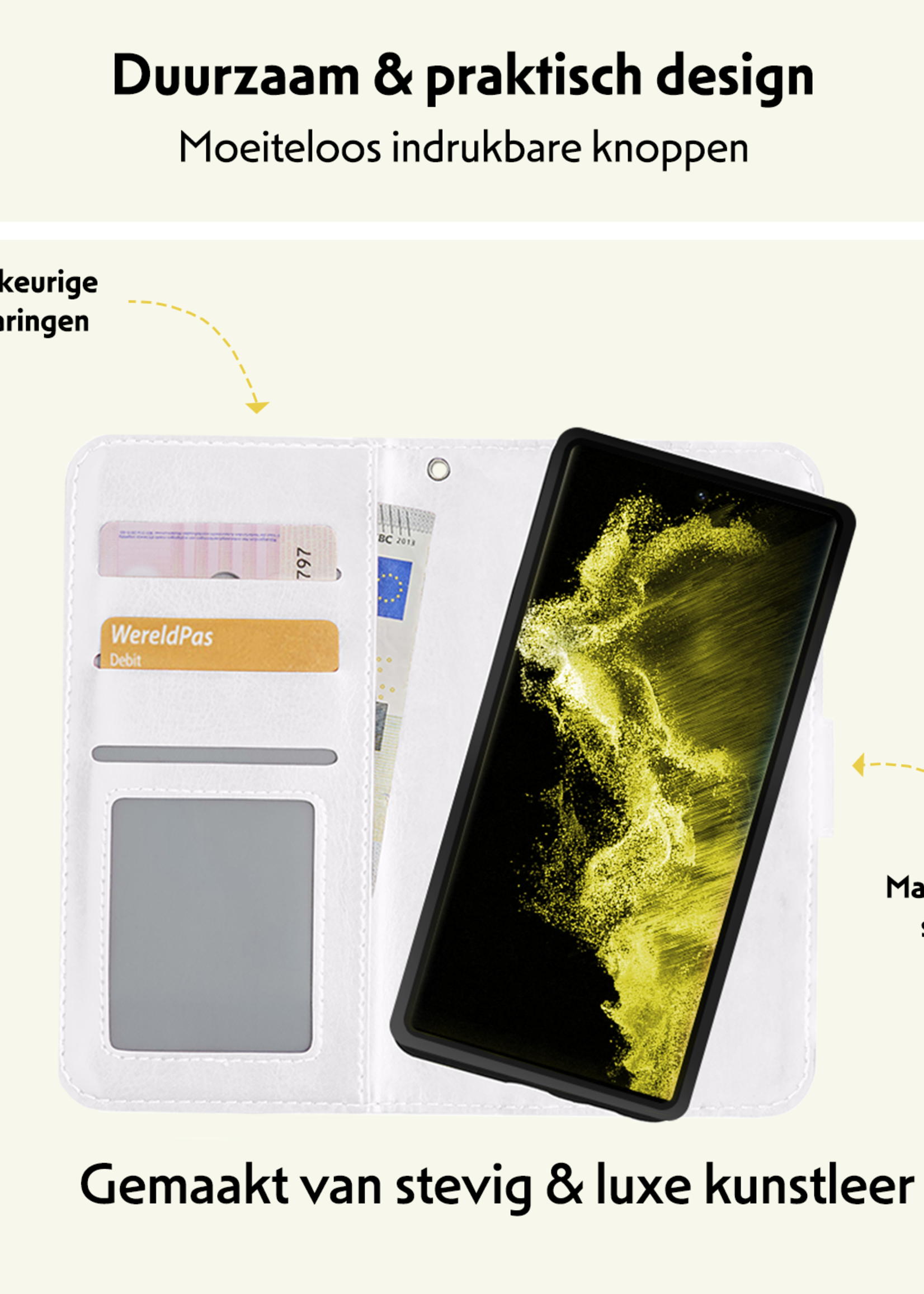 LUQ Hoesje Geschikt voor <model> Hoesje Case Uitneembare Bookcase 2-in-1 Hoes Met 2x Screenprotector - Hoes Geschikt voor <model2> Hoes Wallet Case Met Pasjeshouder Hoesje - <color>