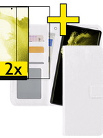 LUQ LUQ Samsung Galaxy S22 Ultra Hoesje Bookcase Uitneembaar Met 2x Screenprotector - Wit