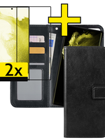 LUQ LUQ Samsung Galaxy S22 Ultra Hoesje Bookcase Uitneembaar Met 2x Screenprotector - Zwart
