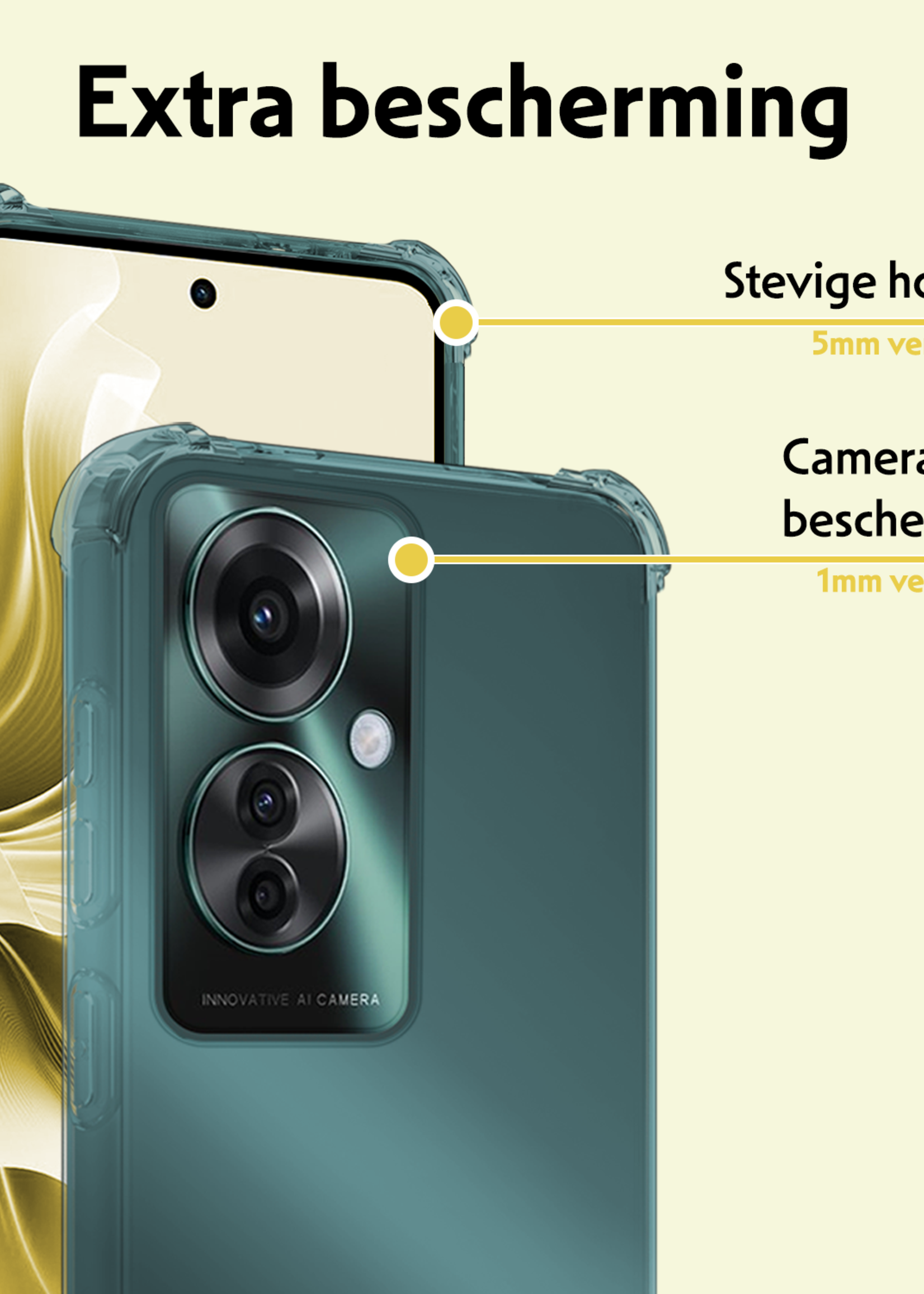 LUQ Hoesje Geschikt voor Oppo Reno11 F Hoesje Siliconen Shock Proof Case Hoes - Hoes Geschikt voor Oppo Reno11 F Hoes Cover Case Shockproof - Transparant - 2 PACK