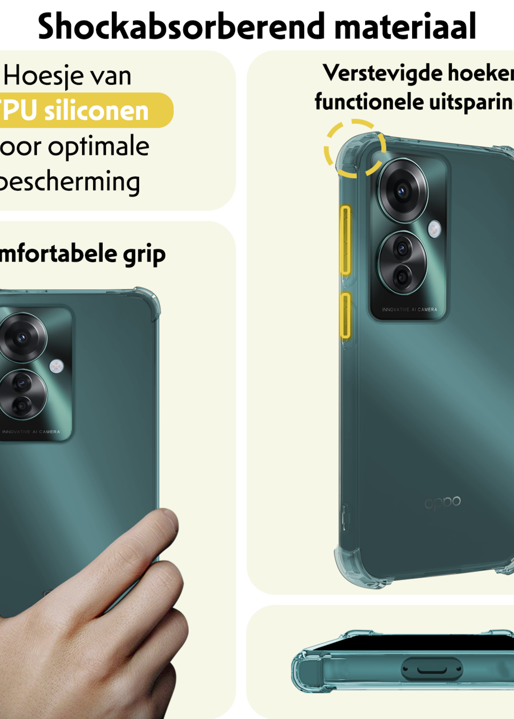 LUQ Hoesje Geschikt voor Oppo Reno11 F Hoesje Siliconen Shock Proof Case Hoes Met Screenprotector - Hoes Geschikt voor Oppo Reno11 F Hoes Cover Case Shockproof - Transparant