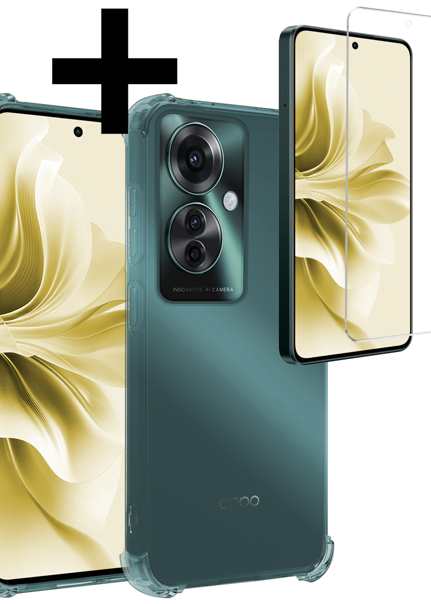 LUQ Hoesje Geschikt voor Oppo Reno11 F Hoesje Siliconen Shock Proof Case Hoes Met 2x Screenprotector - Hoes Geschikt voor Oppo Reno11 F Hoes Cover Case Shockproof - Transparant