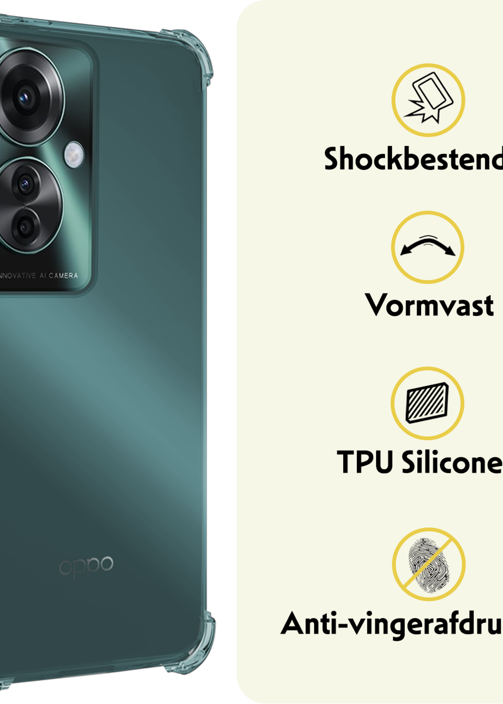 LUQ Hoesje Geschikt voor Oppo Reno11 F Hoesje Siliconen Shock Proof Case Hoes Met 2x Screenprotector - Hoes Geschikt voor Oppo Reno11 F Hoes Cover Case Shockproof - Transparant