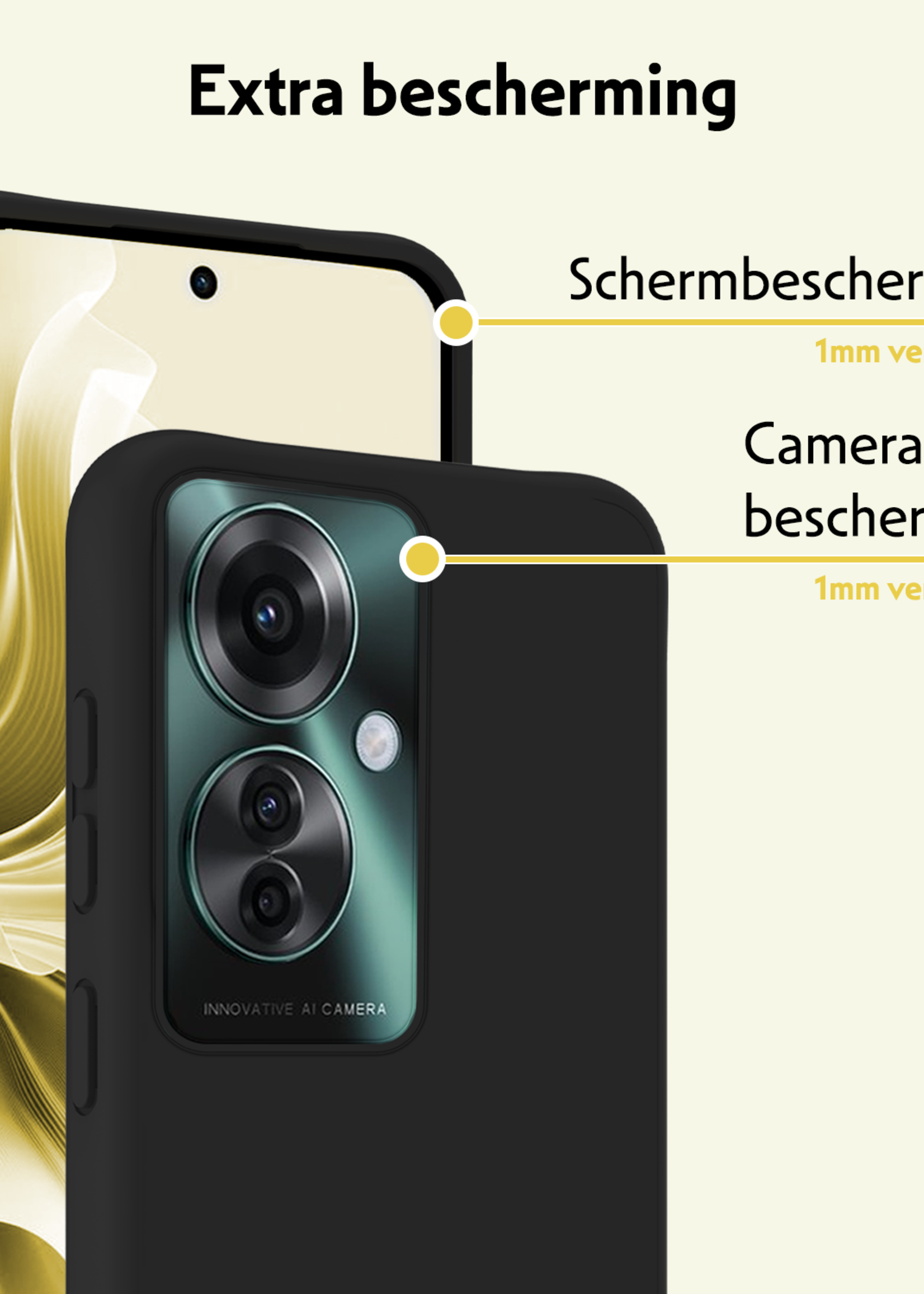 LUQ Hoesje Geschikt voor Oppo Reno11 F Hoesje Siliconen Case Hoes Met Screenprotector - Hoes Geschikt voor Oppo Reno11 F Hoes Cover Case - Zwart