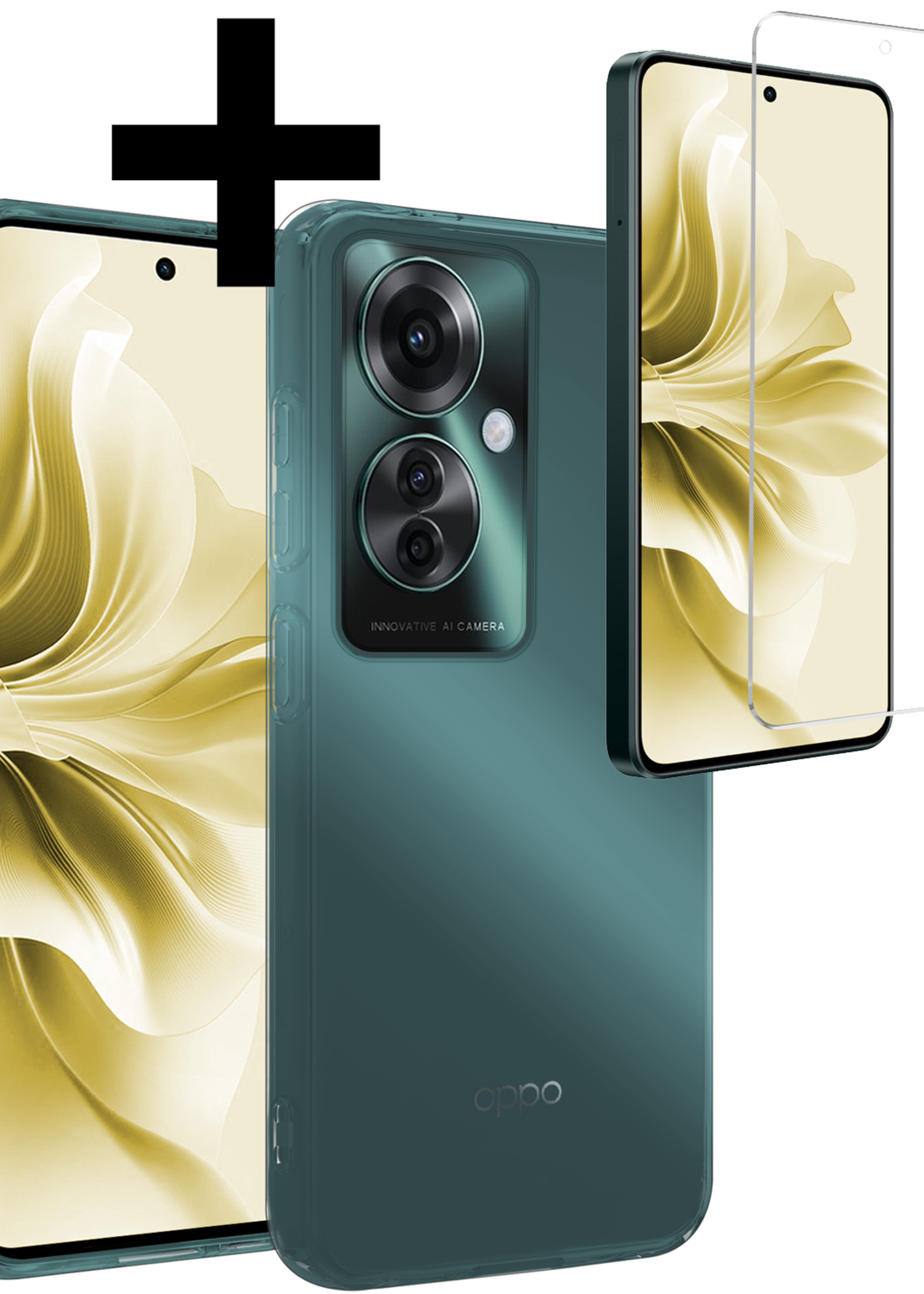 LUQ Hoesje Geschikt voor Oppo Reno11 F Hoesje Siliconen Case Hoes Met Screenprotector - Hoes Geschikt voor Oppo Reno11 F Hoes Cover Case - Transparant