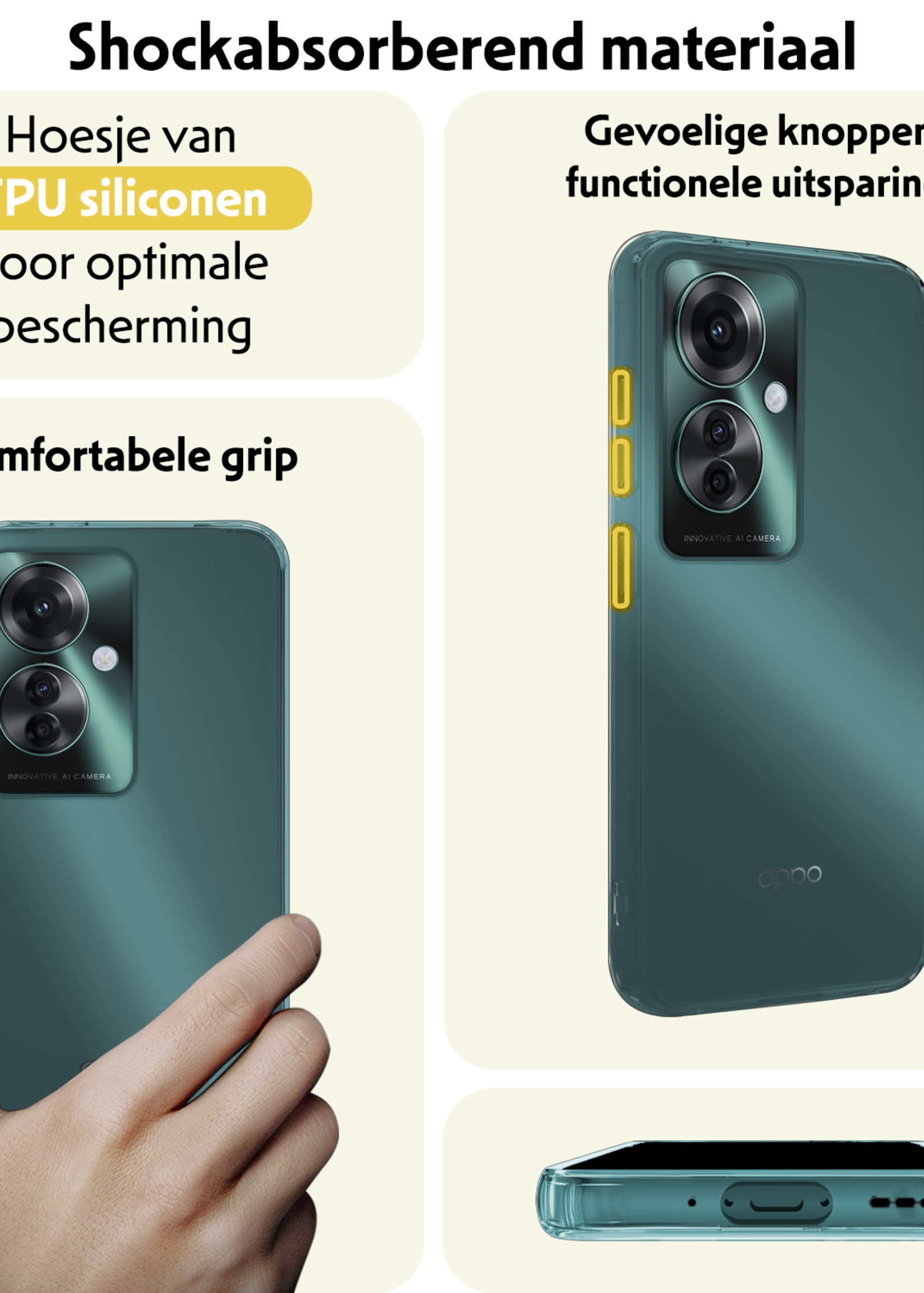 LUQ Hoesje Geschikt voor Oppo Reno11 F Hoesje Siliconen Case Hoes Met Screenprotector - Hoes Geschikt voor Oppo Reno11 F Hoes Cover Case - Transparant