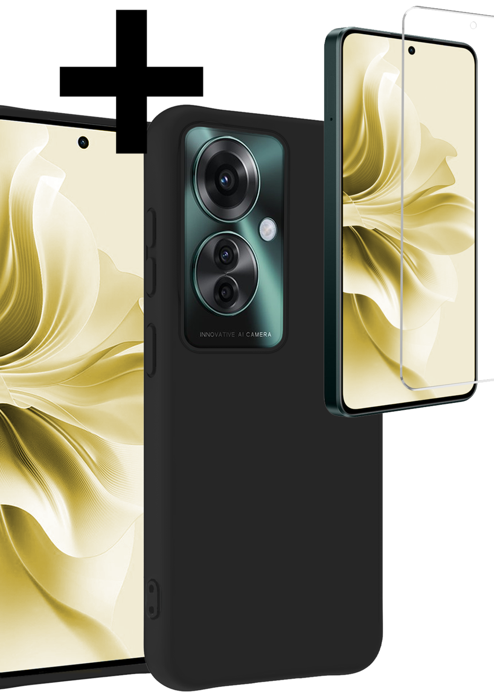 LUQ Hoesje Geschikt voor Oppo Reno11 F Hoesje Siliconen Case Hoes Met Screenprotector - Hoes Geschikt voor Oppo Reno11 F Hoes Cover Case - Zwart