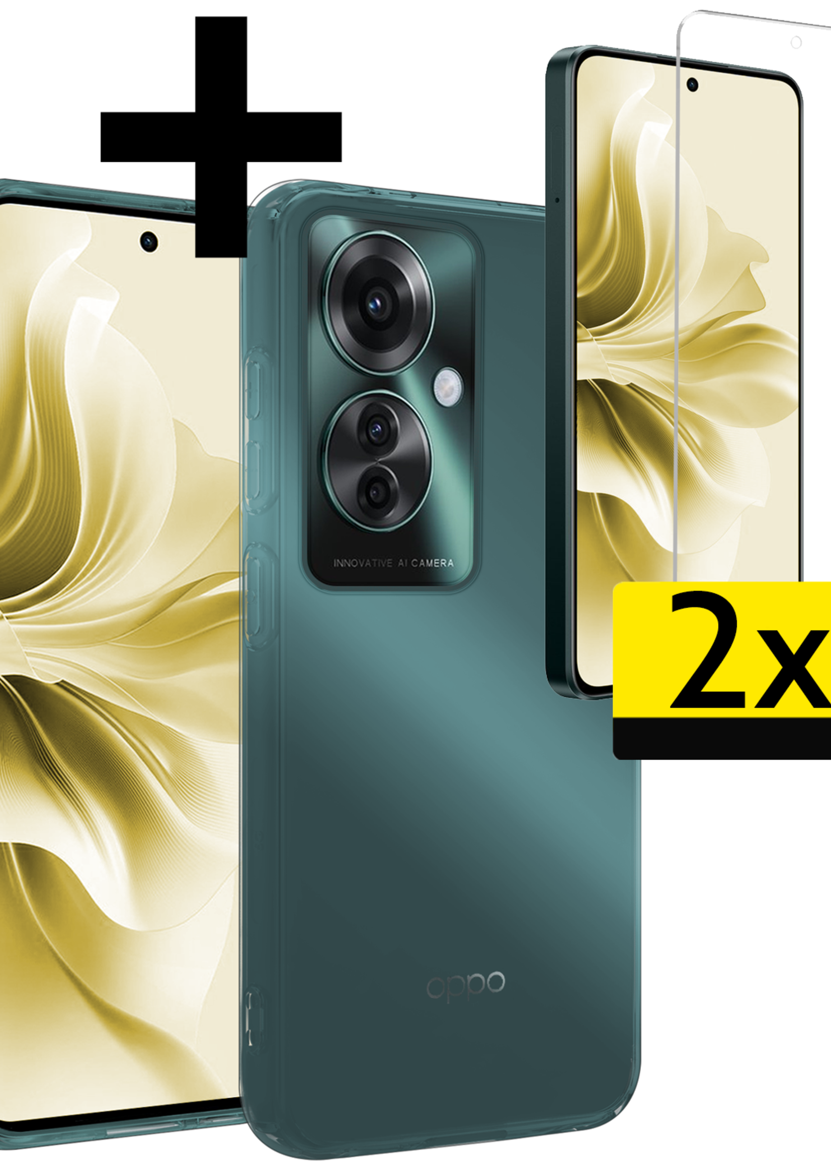 LUQ Hoesje Geschikt voor Oppo Reno11 F Hoesje Siliconen Case Hoes Met 2x Screenprotector - Hoes Geschikt voor Oppo Reno11 F Hoes Cover Case - Transparant