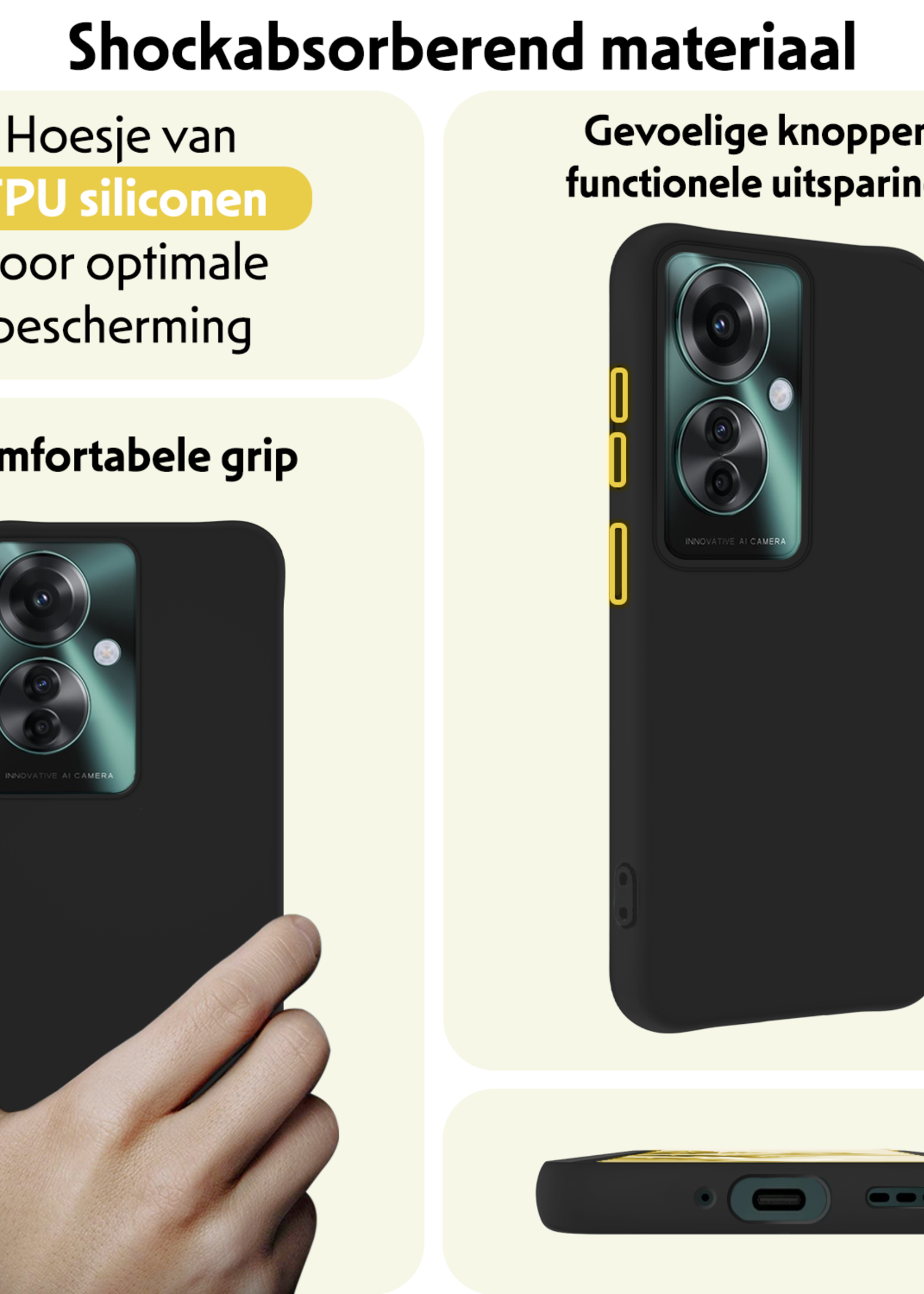 LUQ Hoesje Geschikt voor Oppo Reno11 F Hoesje Siliconen Case Hoes Met 2x Screenprotector - Hoes Geschikt voor Oppo Reno11 F Hoes Cover Case - Zwart