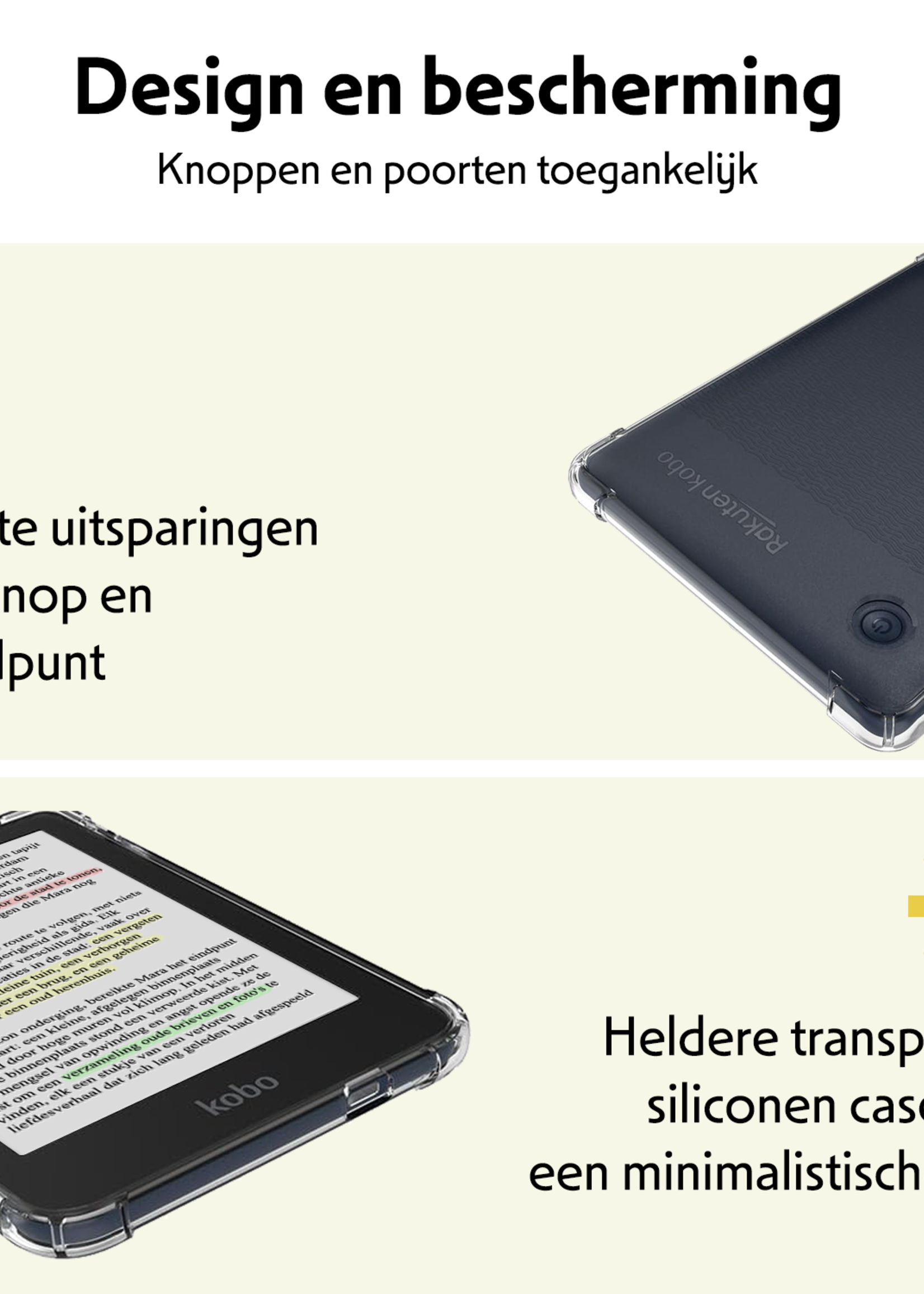 LUQ Hoes Geschikt voor Kobo Clara Colour Hoesje Siliconen Case Hoes Siliconen Back Cover Met Screenprotector - Transparant