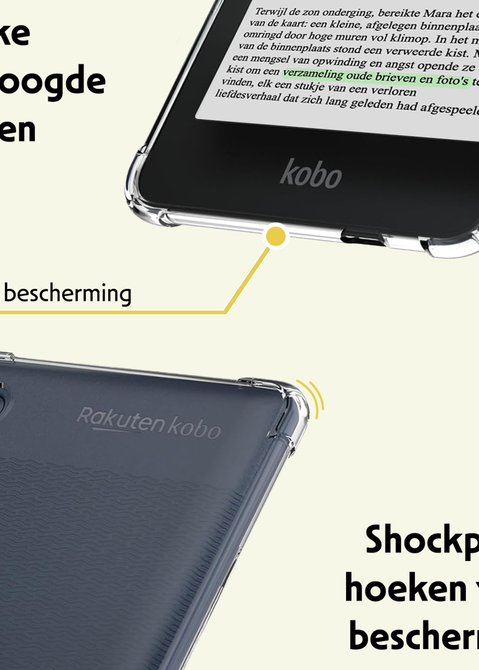 LUQ Hoes Geschikt voor Kobo Clara Colour Hoesje Siliconen Case Hoes Siliconen Back Cover Met Screenprotector - Transparant