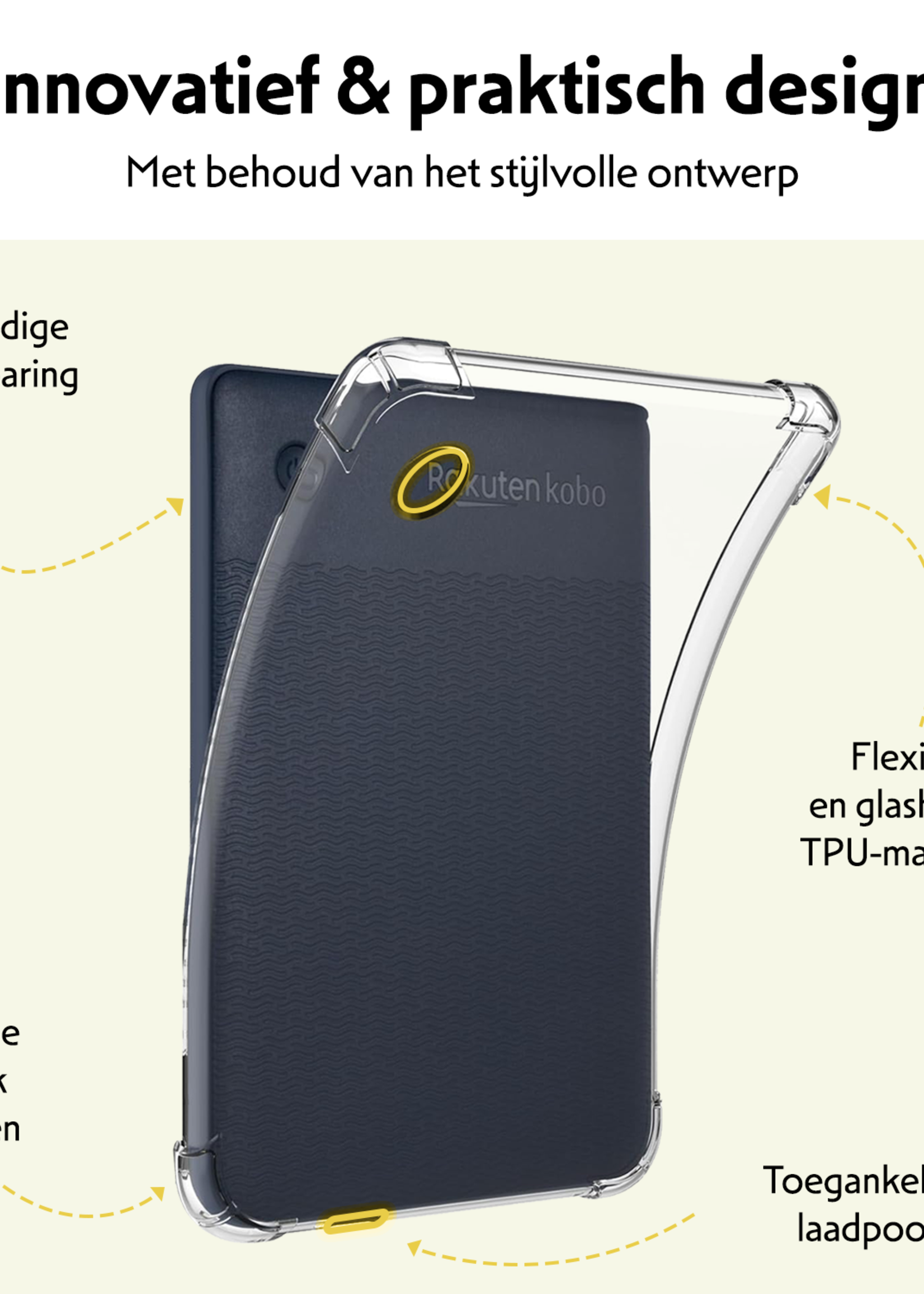 LUQ Hoes Geschikt voor Kobo Clara BW Hoesje Siliconen Case Hoes Siliconen Back Cover Met Screenprotector - Transparant