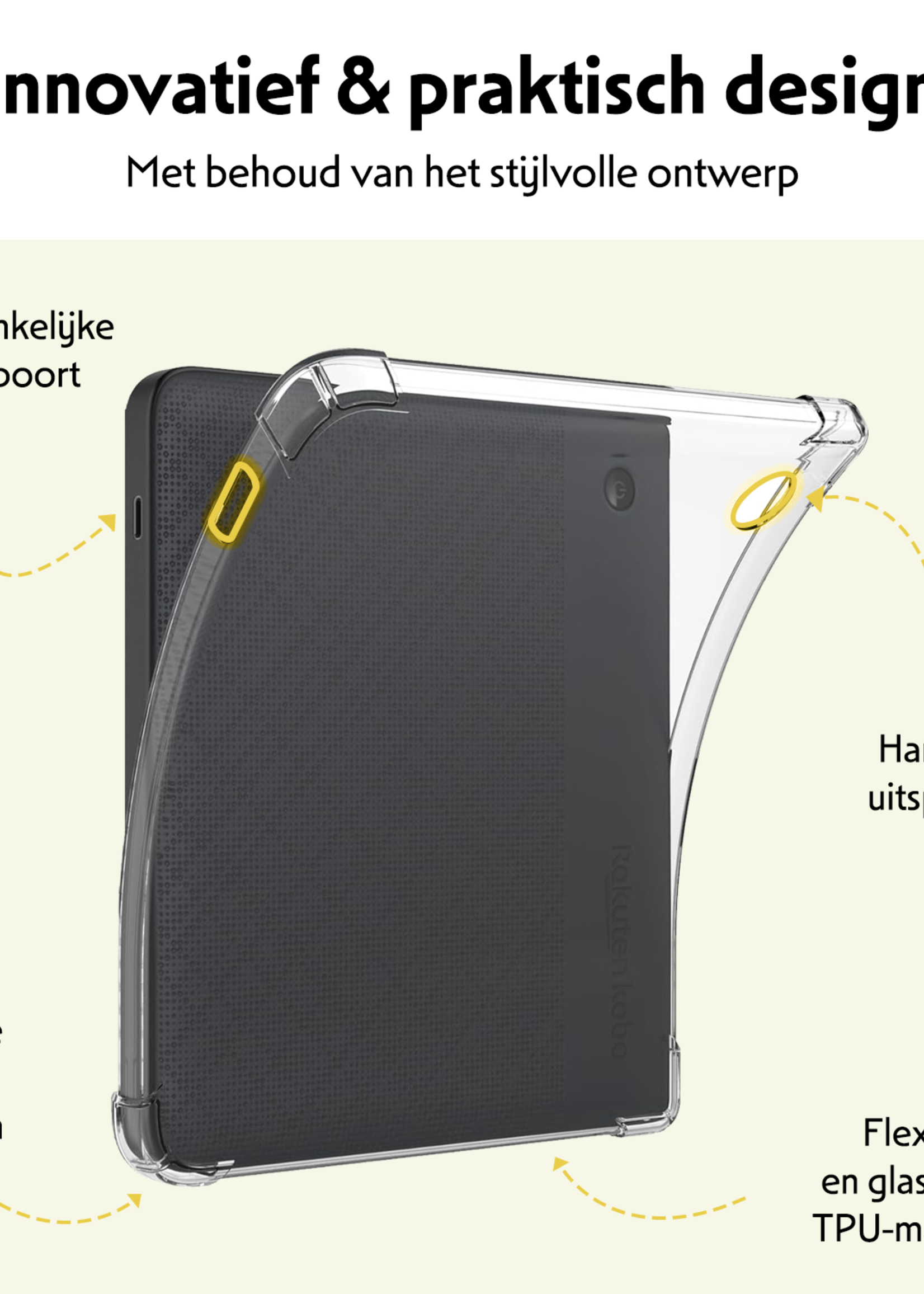 LUQ Hoes Geschikt voor Kobo Libra Colour Hoesje Siliconen Case Hoes Siliconen Back Cover Met Screenprotector - Transparant