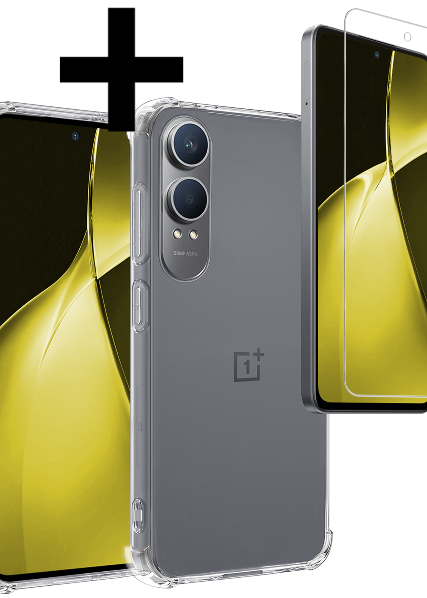 LUQ Hoesje Geschikt voor OnePlus Nord CE4 Lite Hoesje Siliconen Shock Proof Case Hoes Met Screenprotector - Hoes Geschikt voor OnePlus Nord CE4 Lite Hoes Cover Case Shockproof - Transparant