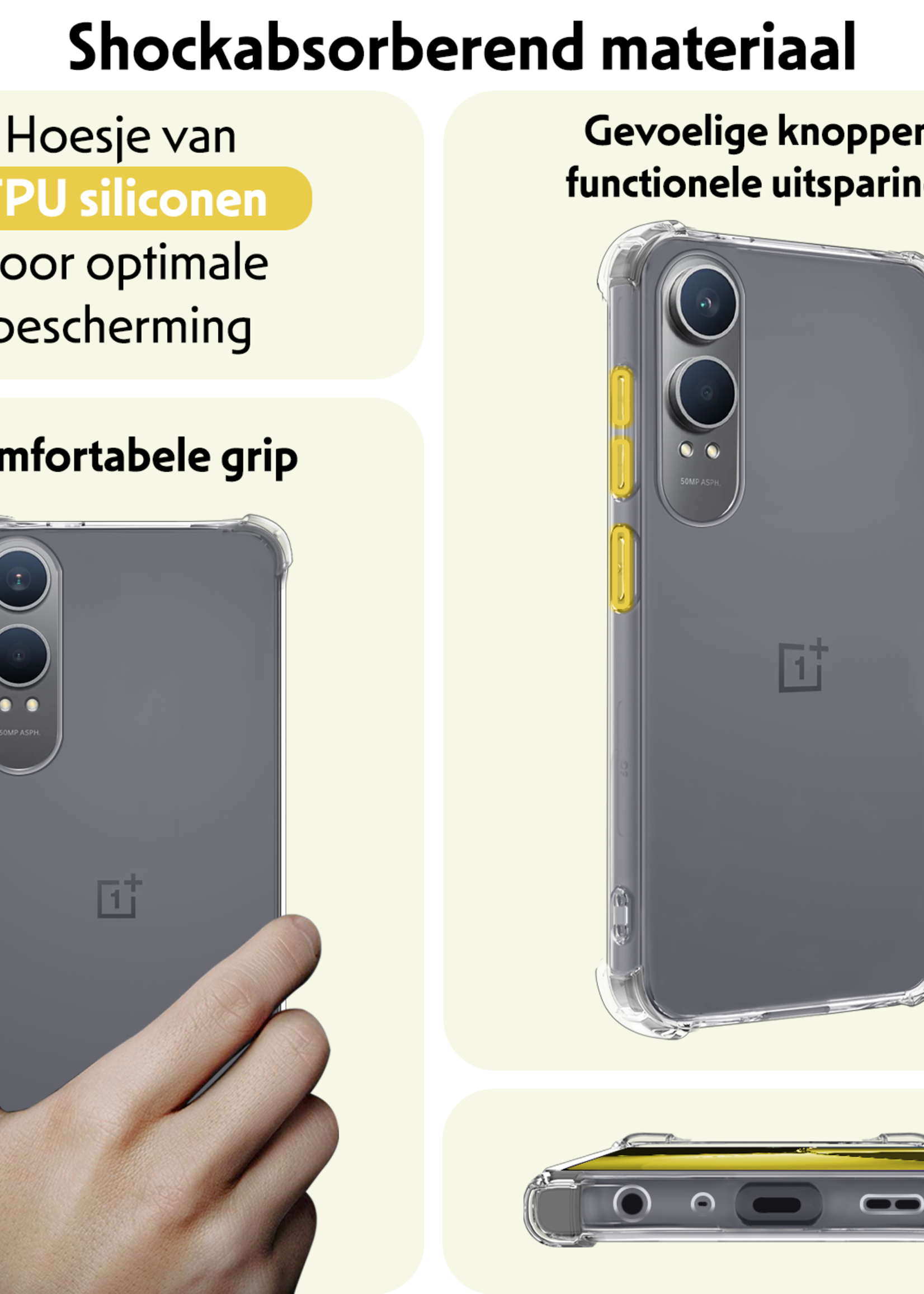 LUQ Hoesje Geschikt voor OnePlus Nord CE4 Lite Hoesje Siliconen Shock Proof Case Hoes Met Screenprotector - Hoes Geschikt voor OnePlus Nord CE4 Lite Hoes Cover Case Shockproof - Transparant