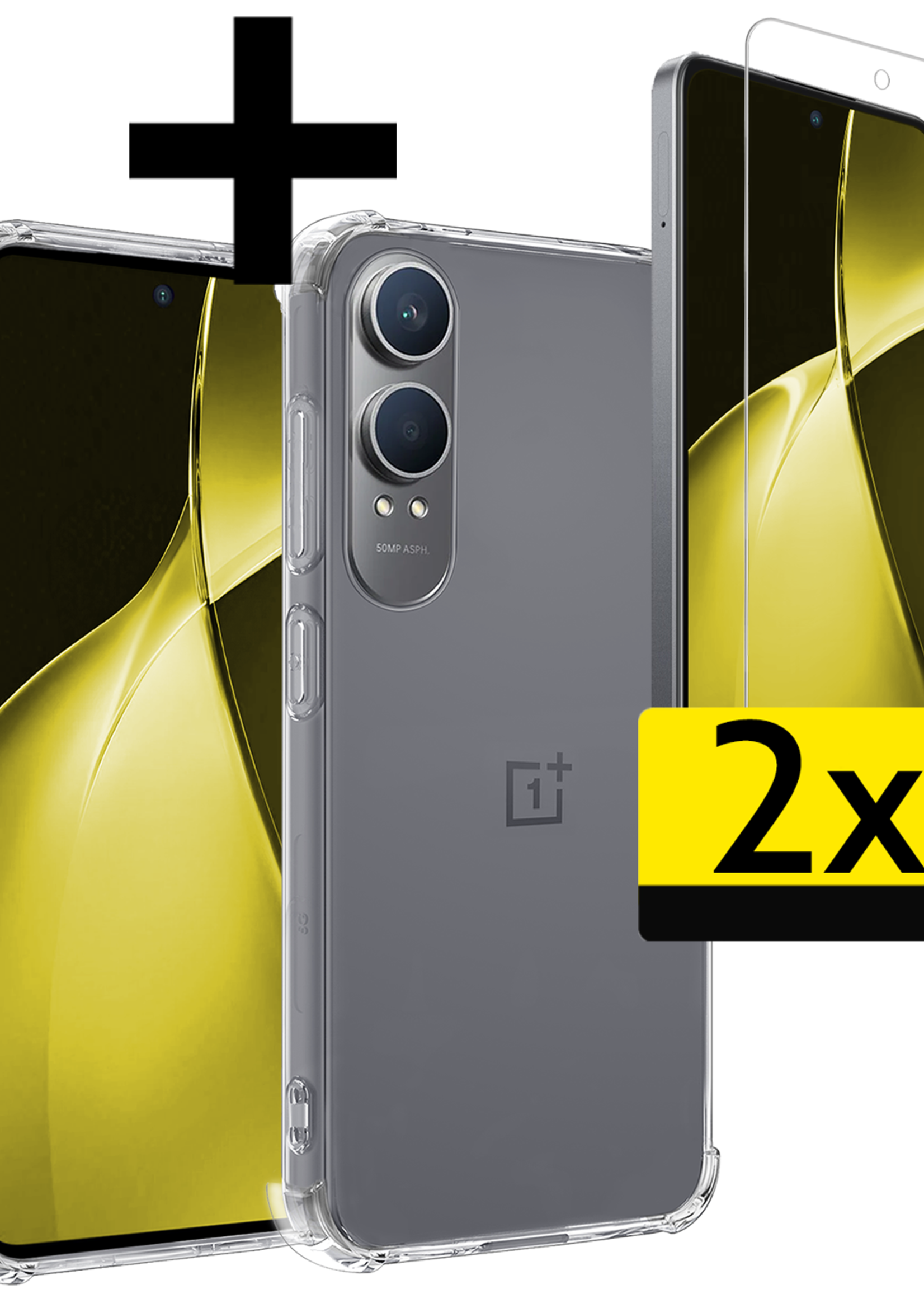 LUQ Hoesje Geschikt voor OnePlus Nord CE4 Lite Hoesje Siliconen Shock Proof Case Hoes Met 2x Screenprotector - Hoes Geschikt voor OnePlus Nord CE4 Lite Hoes Cover Case Shockproof - Transparant