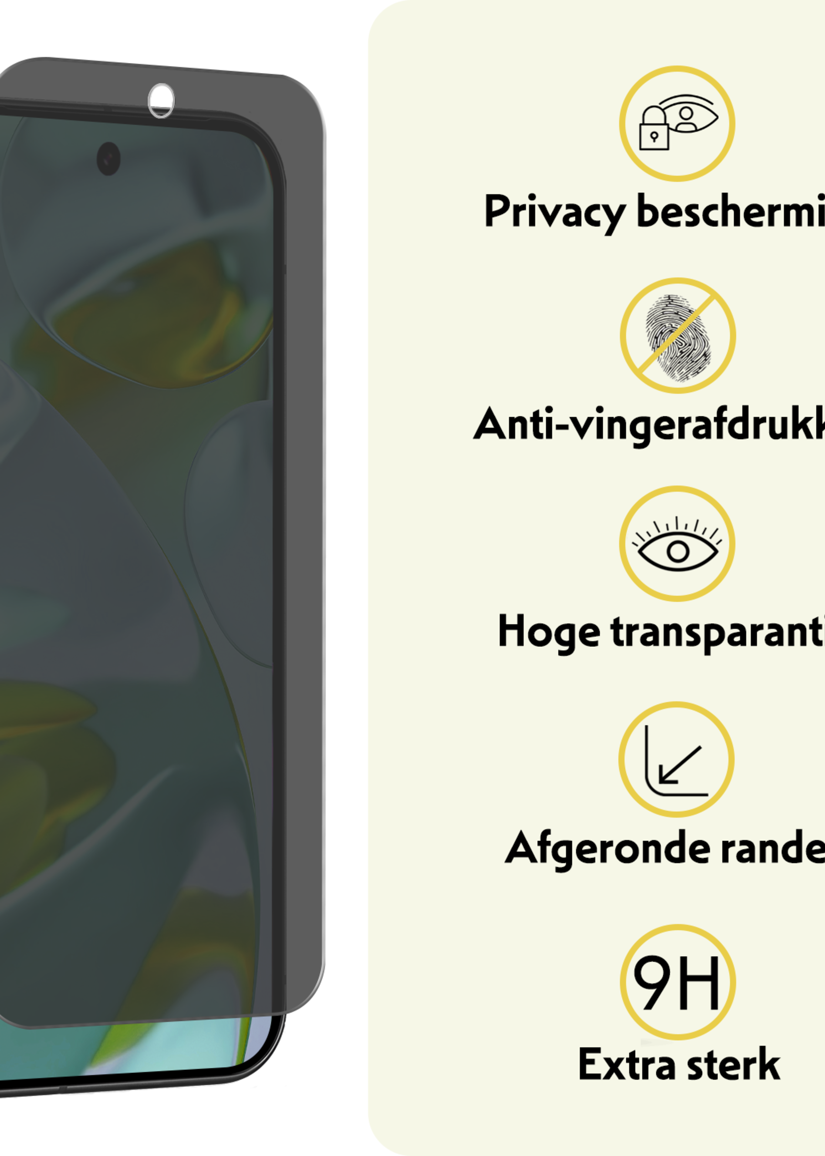 LUQ Screenprotector Geschikt voor Google Pixel 9 Screenprotector Privacy Glas Gehard Full Cover - Screenprotector Geschikt voor Google Pixel 9 Screenprotector Privacy Tempered Glass - 2 PACK