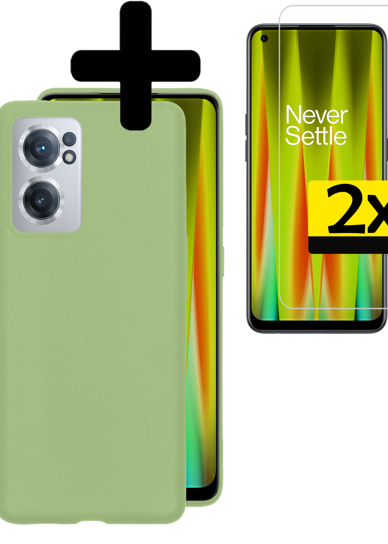 LUQ Hoesje Geschikt voor OnePlus Nord CE 2 Hoesje Siliconen Case Met 2x Screenprotector - Hoes Geschikt voor OnePlus Nord CE 2 Hoes Siliconen - Groen