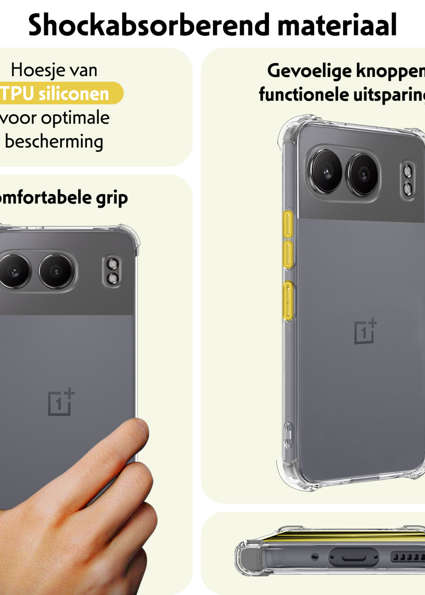 LUQ Hoesje Geschikt voor OnePlus Nord 4 Hoesje Siliconen Shock Proof Case Hoes Met Screenprotector - Hoes Geschikt voor OnePlus Nord 4 Hoes Cover Case Shockproof - Transparant