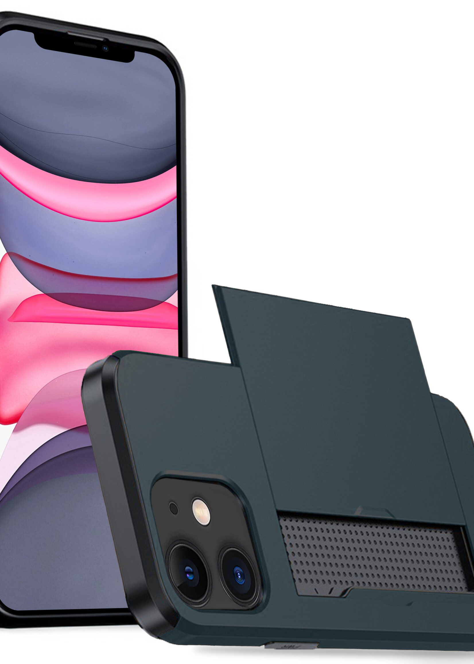 LUQ Hoesje Geschikt voor iPhone 11 Hoesje Case Pashouder Hard Cover - Hoes Geschikt voor iPhone 11 Hoesje Met Kaarthouder - Donker Blauw