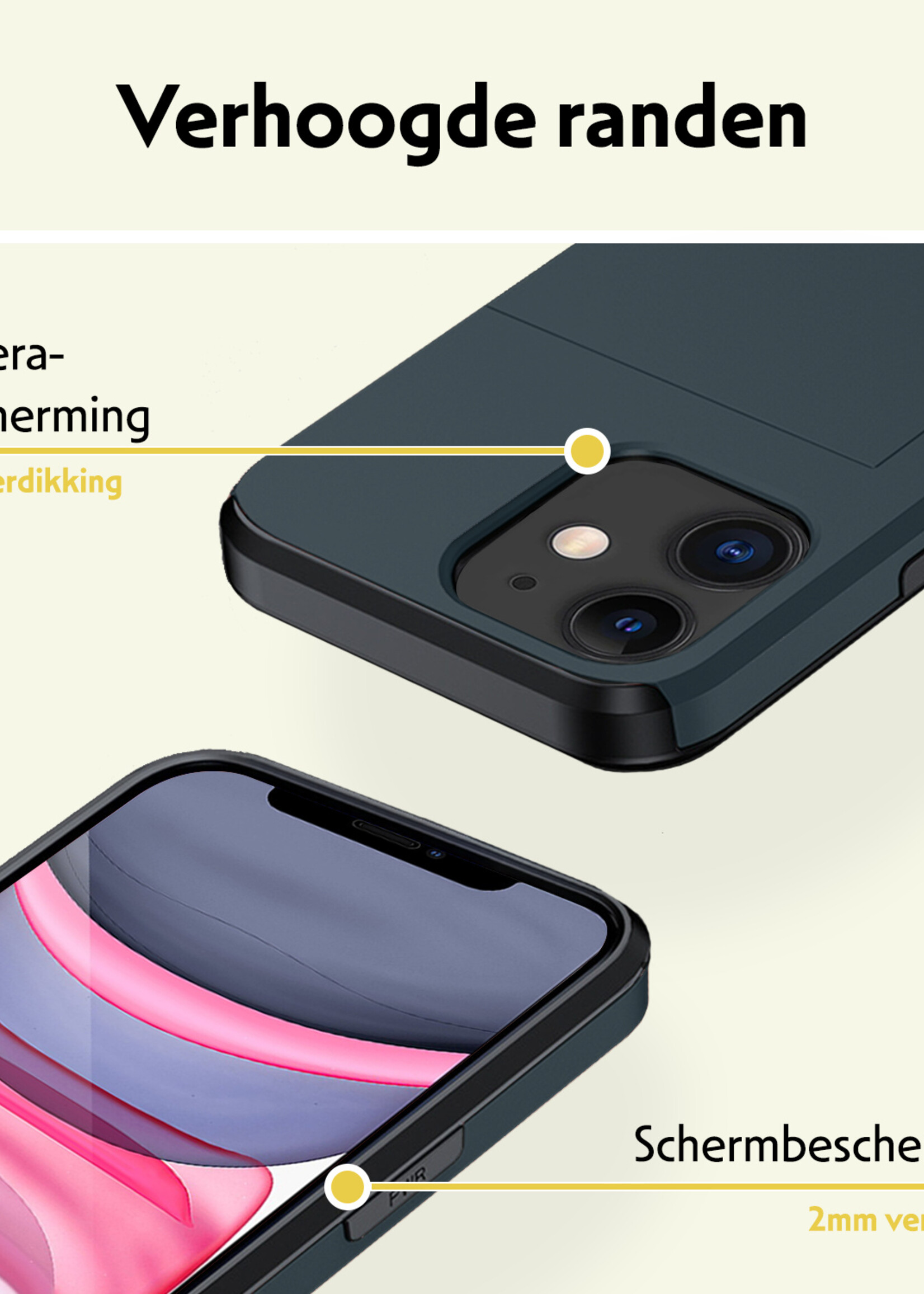 LUQ Hoesje Geschikt voor iPhone 11 Hoesje Case Pashouder Hard Cover - Hoes Geschikt voor iPhone 11 Hoesje Met Kaarthouder - Donker Blauw