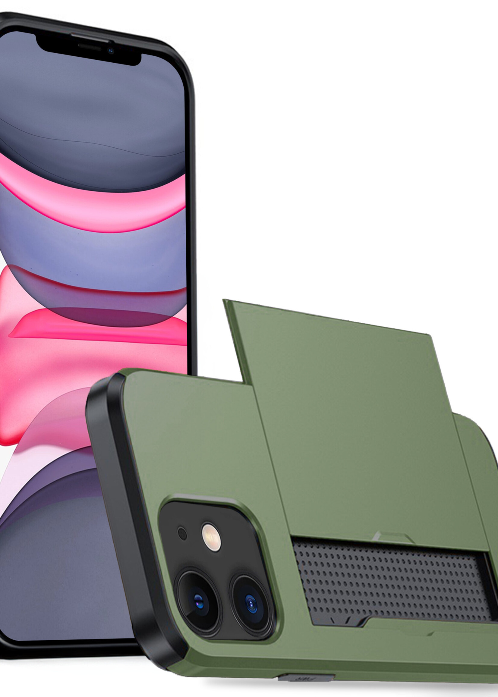 LUQ Hoesje Geschikt voor iPhone 11 Hoesje Case Pashouder Hard Cover - Hoes Geschikt voor iPhone 11 Hoesje Met Kaarthouder - Donker Groen
