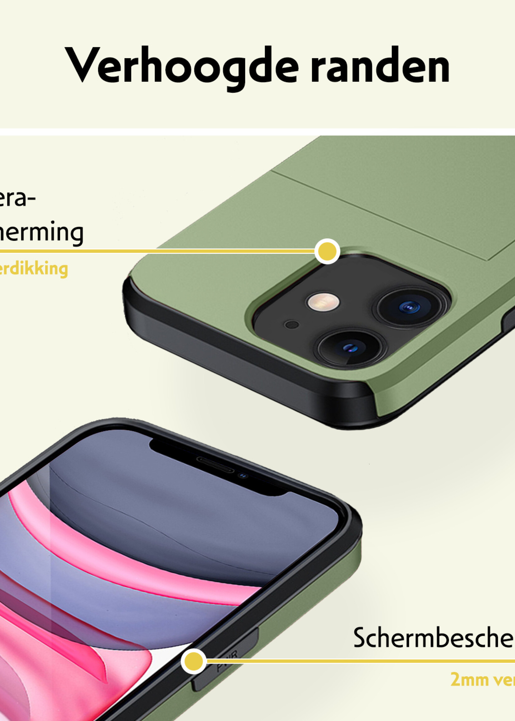 LUQ Hoesje Geschikt voor iPhone 11 Hoesje Case Pashouder Hard Cover - Hoes Geschikt voor iPhone 11 Hoesje Met Kaarthouder - Donker Groen