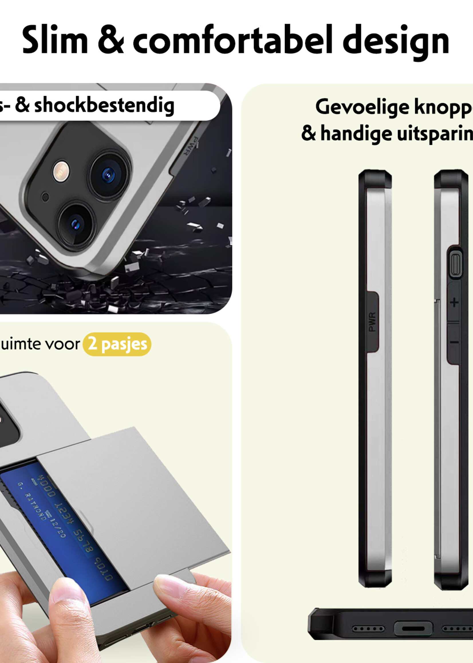 LUQ Hoesje Geschikt voor iPhone 11 Hoesje Case Pashouder Hard Cover - Hoes Geschikt voor iPhone 11 Hoesje Met Kaarthouder - Grijs