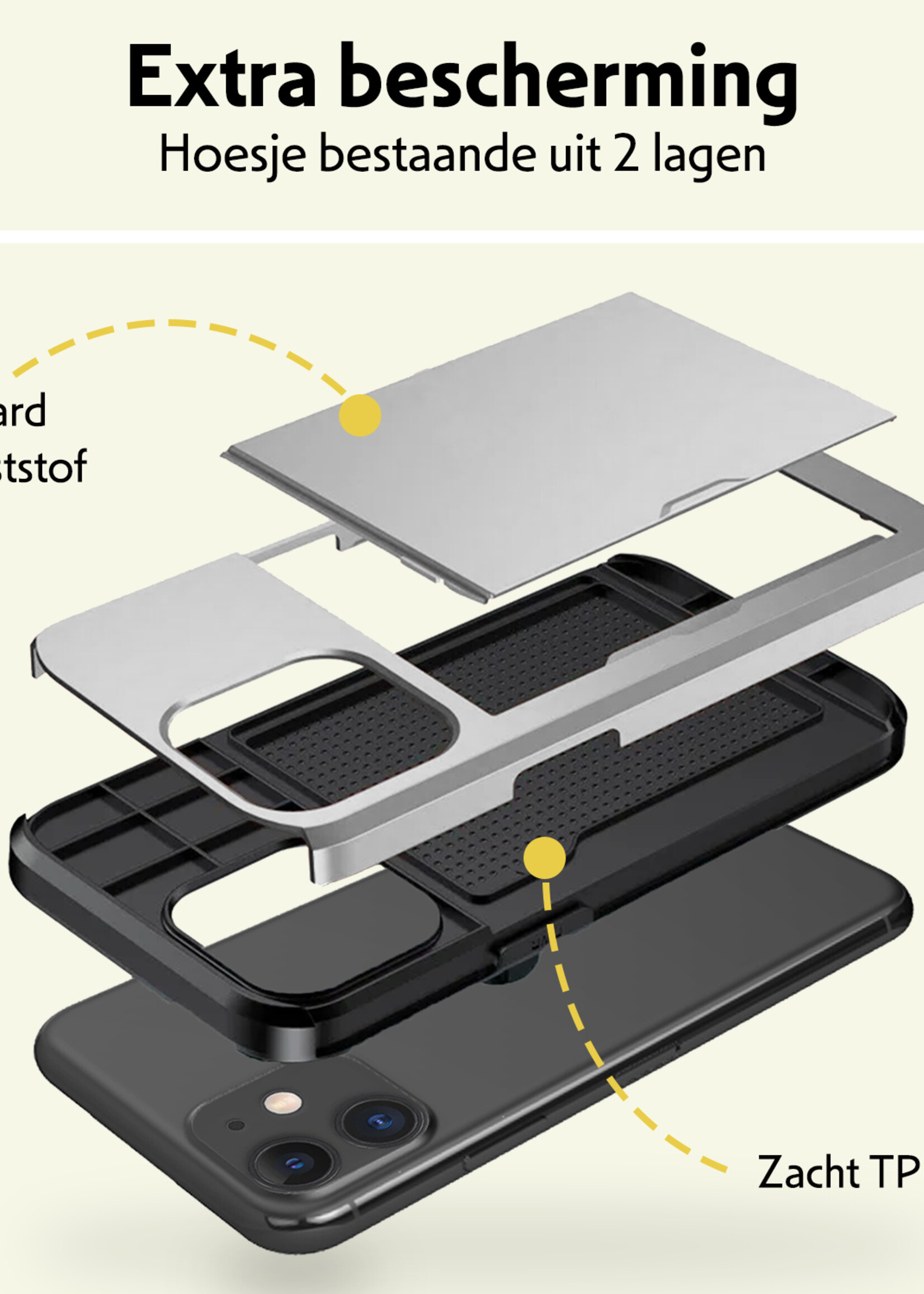 LUQ Hoesje Geschikt voor iPhone 11 Hoesje Case Pashouder Hard Cover - Hoes Geschikt voor iPhone 11 Hoesje Met Kaarthouder - Grijs