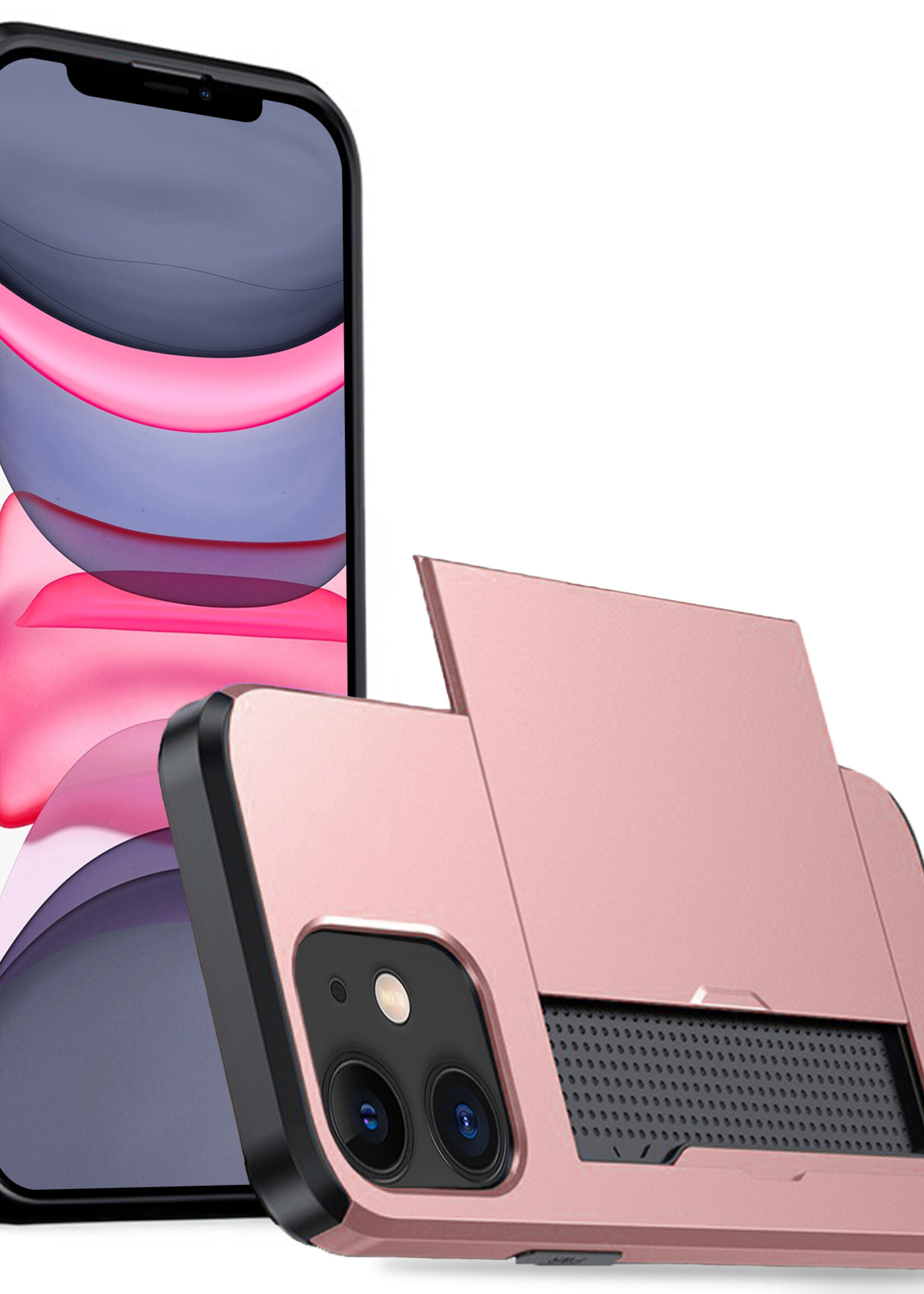 LUQ Hoesje Geschikt voor iPhone 11 Hoesje Case Pashouder Hard Cover - Hoes Geschikt voor iPhone 11 Hoesje Met Kaarthouder - Rosé Goud