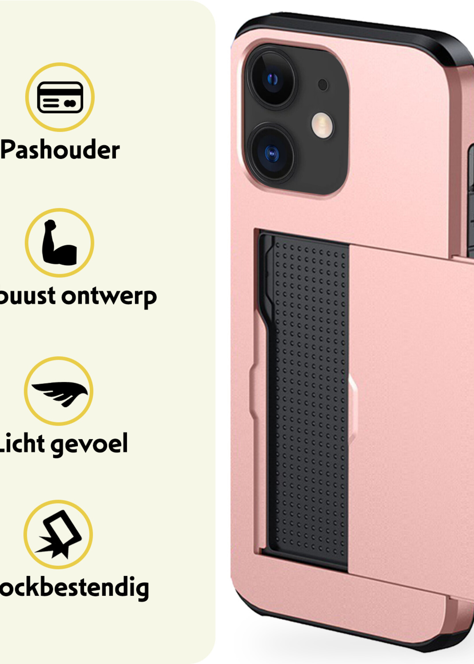 LUQ Hoesje Geschikt voor iPhone 11 Hoesje Case Pashouder Hard Cover - Hoes Geschikt voor iPhone 11 Hoesje Met Kaarthouder - Rosé Goud