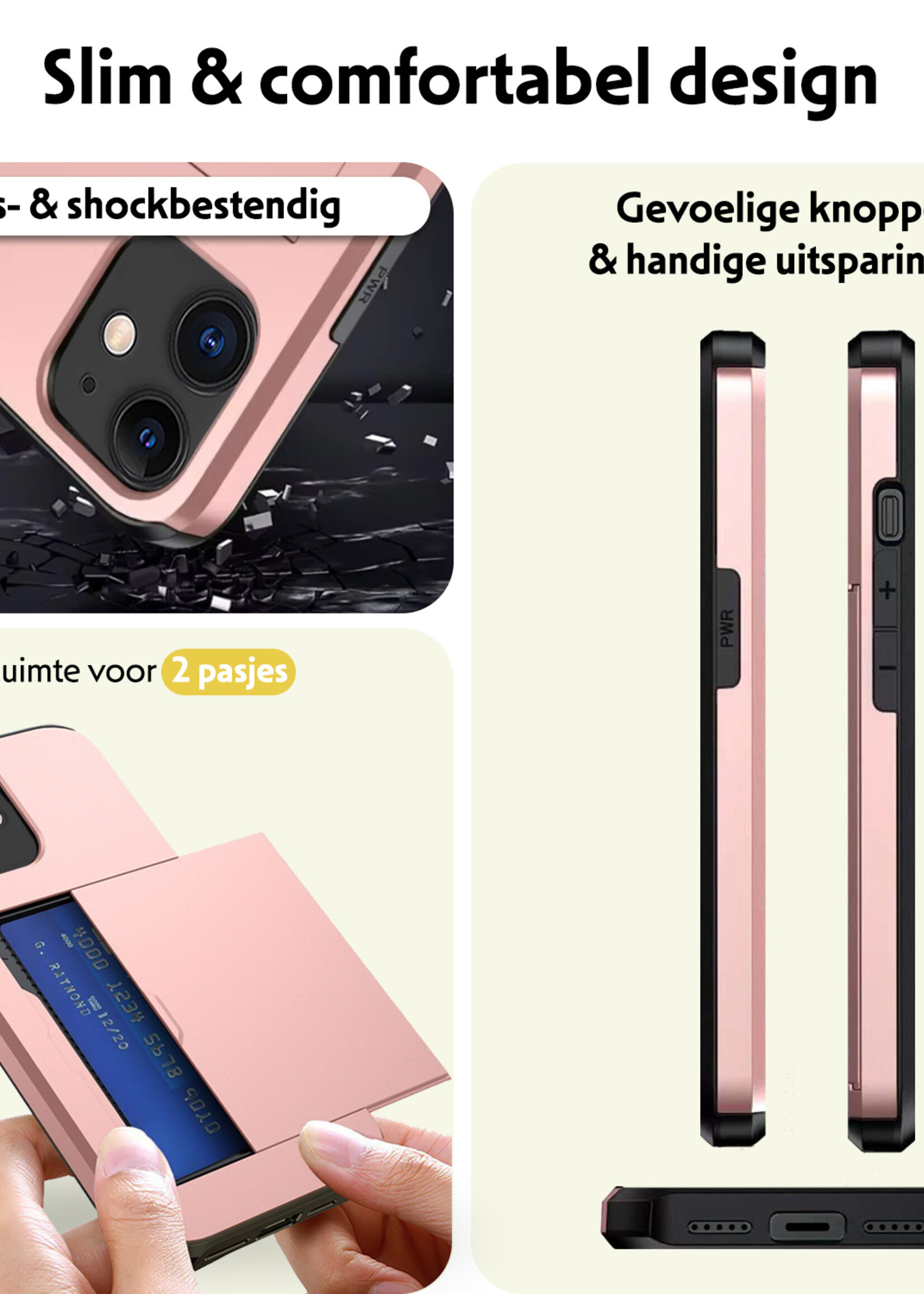 LUQ Hoesje Geschikt voor iPhone 11 Hoesje Case Pashouder Hard Cover - Hoes Geschikt voor iPhone 11 Hoesje Met Kaarthouder - Rosé Goud