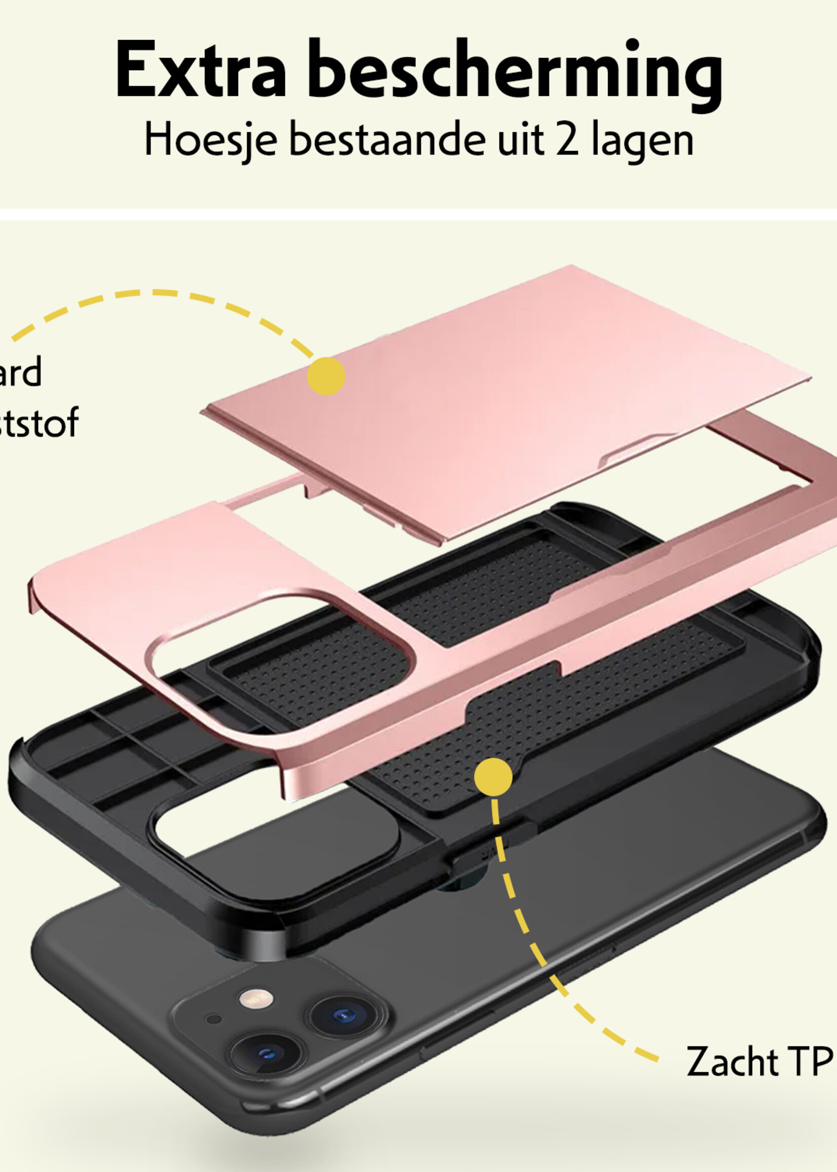LUQ Hoesje Geschikt voor iPhone 11 Hoesje Case Pashouder Hard Cover - Hoes Geschikt voor iPhone 11 Hoesje Met Kaarthouder - Rosé Goud