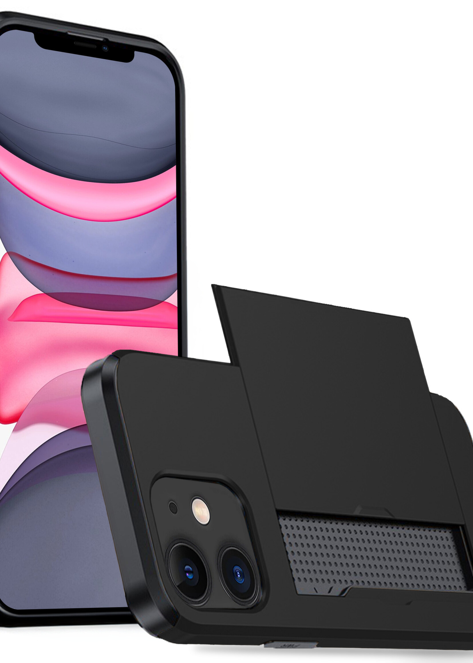 LUQ Hoesje Geschikt voor iPhone 11 Hoesje Case Pashouder Hard Cover - Hoes Geschikt voor iPhone 11 Hoesje Met Kaarthouder - Zwart