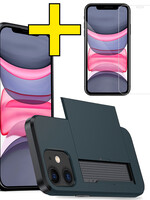 LUQ LUQ iPhone 11 Hoesje Pashouder Hard Met Screenprotector - Donker Blauw