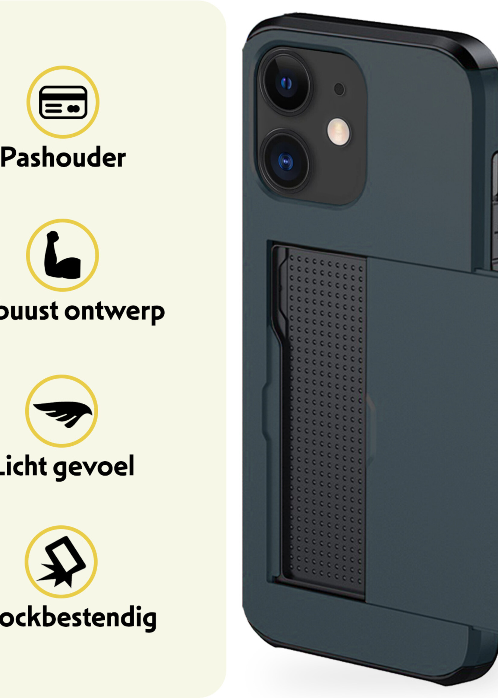 LUQ Hoesje Geschikt voor iPhone 11 Hoesje Case Pashouder Hard Cover Met Screenprotector - Hoes Geschikt voor iPhone 11 Hoesje Met Kaarthouder - Donker Blauw