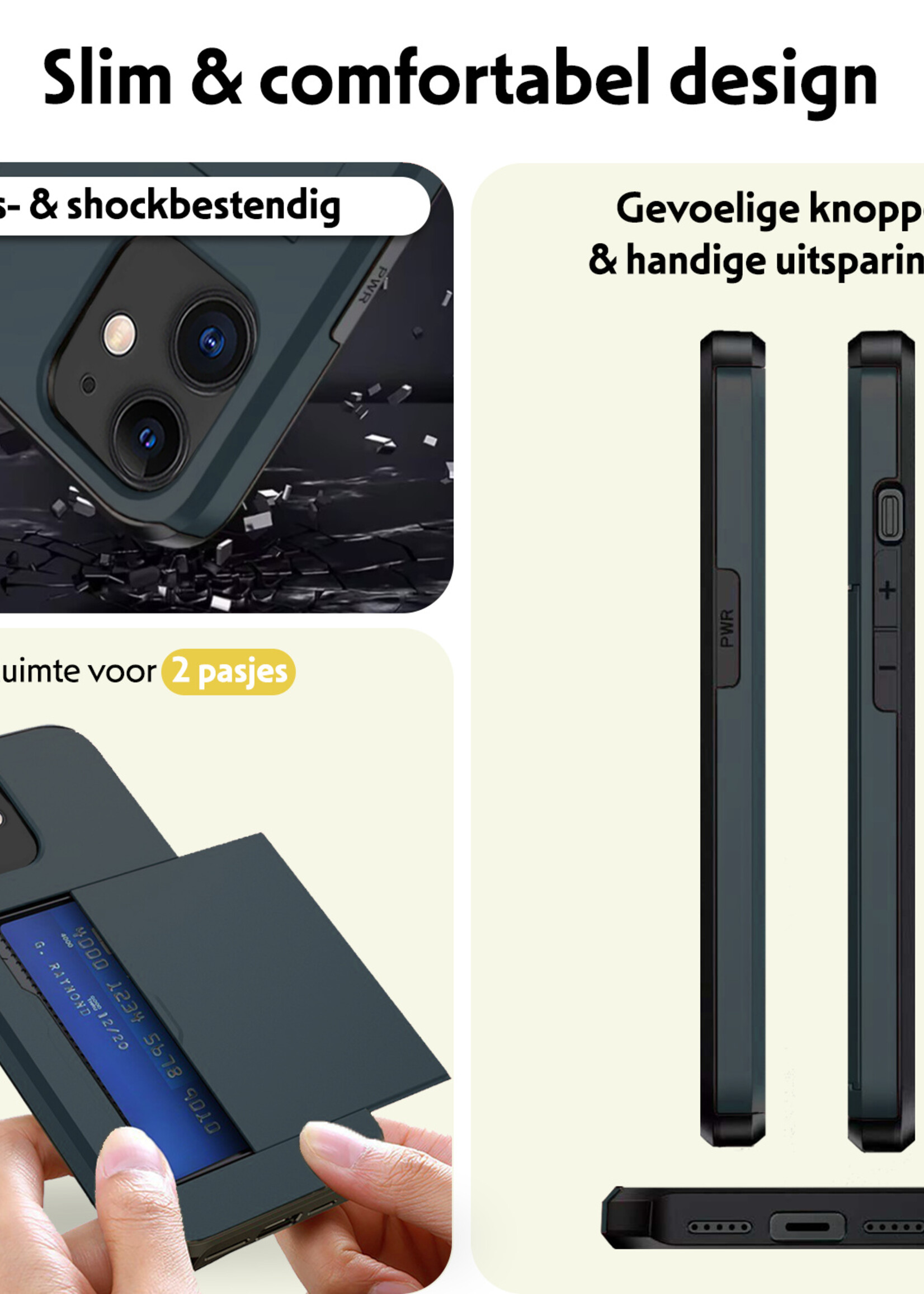 LUQ Hoesje Geschikt voor iPhone 11 Hoesje Case Pashouder Hard Cover Met Screenprotector - Hoes Geschikt voor iPhone 11 Hoesje Met Kaarthouder - Donker Blauw