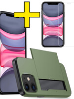 LUQ LUQ iPhone 11 Hoesje Pashouder Hard Met Screenprotector - Donker Groen