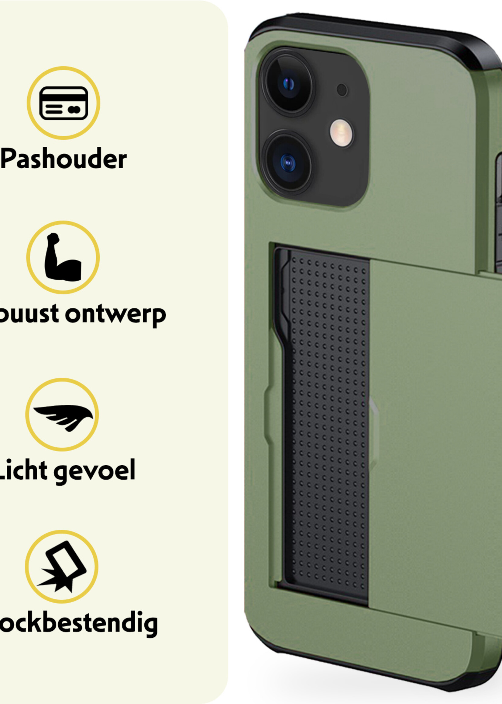 LUQ Hoesje Geschikt voor iPhone 11 Hoesje Case Pashouder Hard Cover Met Screenprotector - Hoes Geschikt voor iPhone 11 Hoesje Met Kaarthouder - Donker Groen