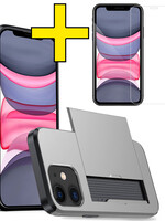 LUQ LUQ iPhone 11 Hoesje Pashouder Hard Met Screenprotector - Grijs