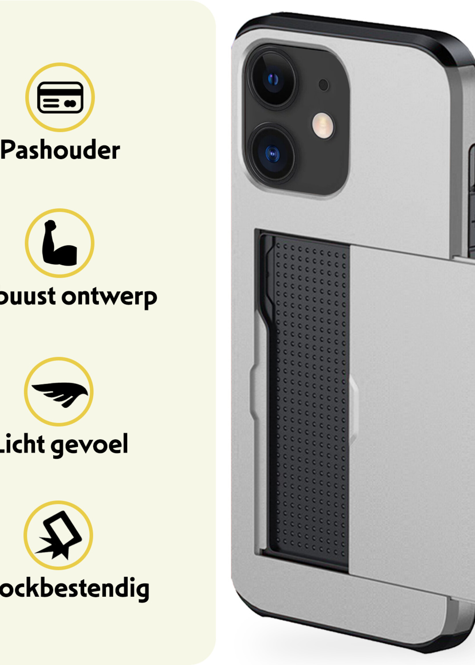 LUQ Hoesje Geschikt voor iPhone 11 Hoesje Case Pashouder Hard Cover Met Screenprotector - Hoes Geschikt voor iPhone 11 Hoesje Met Kaarthouder - Grijs