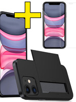 LUQ LUQ iPhone 11 Hoesje Pashouder Hard Met Screenprotector - Zwart