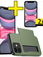LUQ LUQ iPhone 11 Hoesje Pashouder Hard Met 2x Screenprotector - Donker Groen