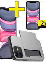 LUQ LUQ iPhone 11 Hoesje Pashouder Hard Met 2x Screenprotector - Grijs