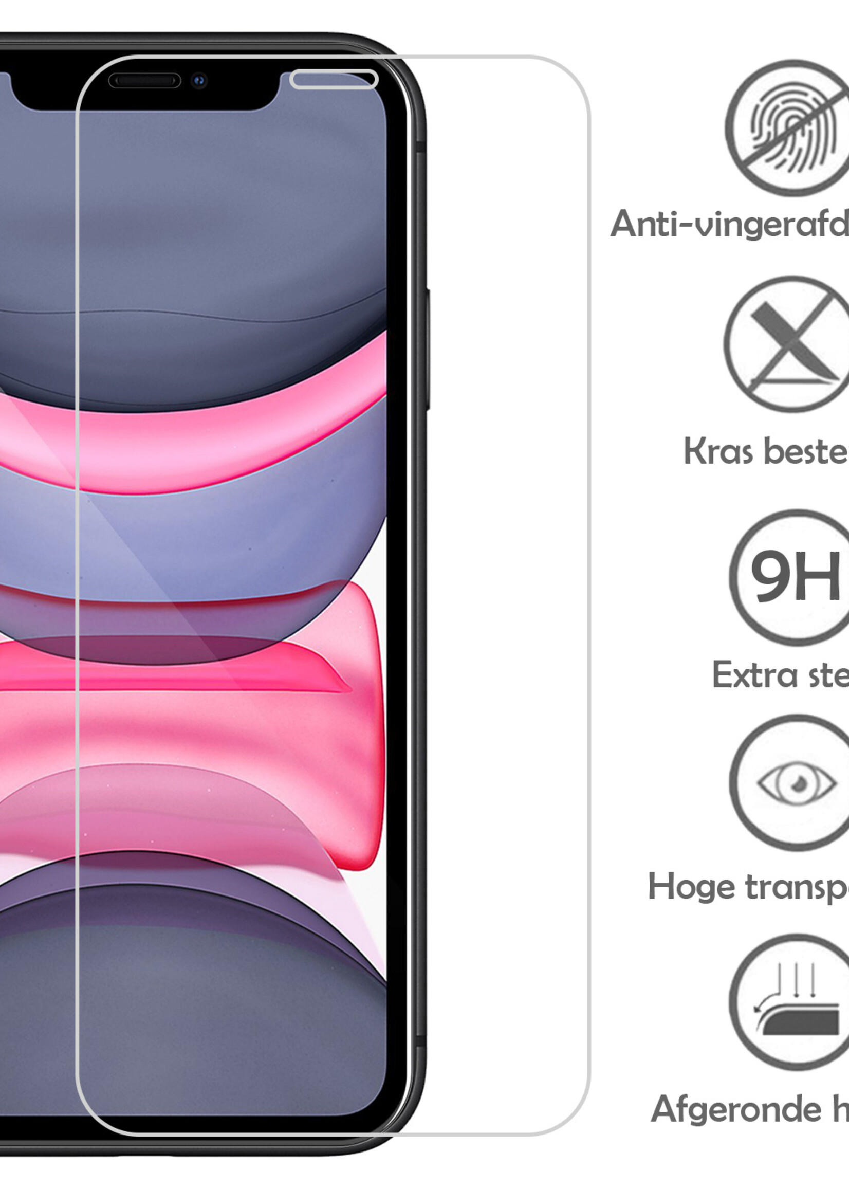 LUQ Hoesje Geschikt voor iPhone 11 Hoesje Case Pashouder Hard Cover Met 2x Screenprotector - Hoes Geschikt voor iPhone 11 Hoesje Met Kaarthouder - Grijs